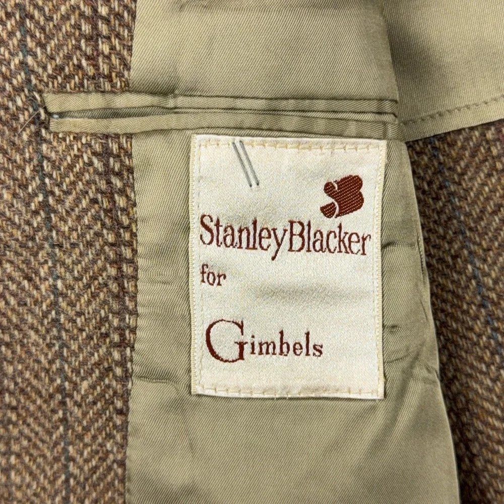 VTG Stanley Blacker Blazer Mens 40 Brown Herringbone Tweed Wool Sport Coat 80s